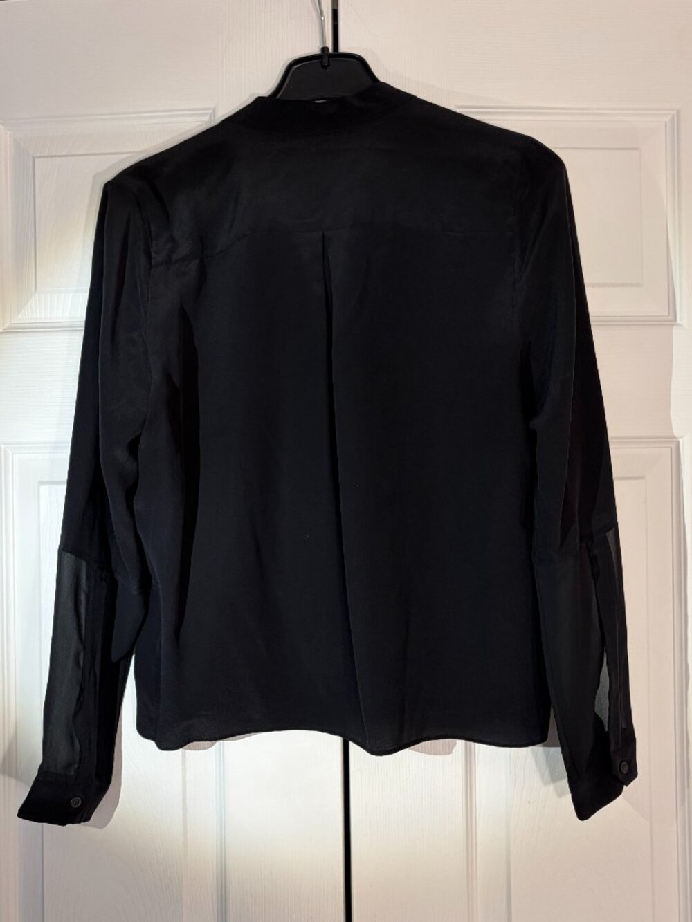 All Saints Rivi Black 100% Silk Sheer Sleeve Shirt US 4